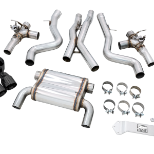 AWE Tuning Exhaust System Kit, Switchpath ™ Cat-Back System, Stainless Steel, Without Muffler, Dual Exhaust with Quad Outlet, Rear Exit – 3025-43074