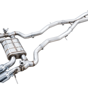 AWE Tuning Exhaust System Kit, Switchpath ™ Cat-Back System, Stainless Steel, Without Muffler, Dual Exhaust with Quad Exits, Rear Exit – 3025-43480