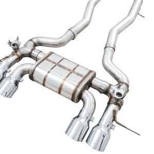 AWE Tuning Exhaust System Kit, Switchpath ™ Cat-Back System, Stainless Steel, Without Muffler, Dual Exhaust with Quad Exits, Rear Exit – 3025-43480