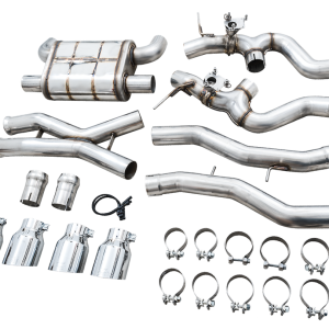AWE Tuning Exhaust System Kit, Switchpath ™ Cat-Back System, Stainless Steel, Without Muffler, Dual Exhaust with Quad Exits, Rear Exit – 3025-43480