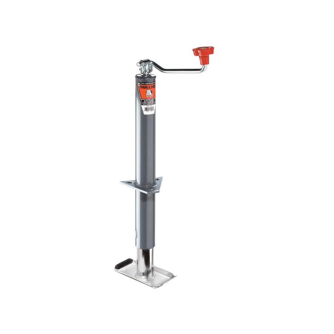Bulldog/Fult Trailer Tongue Jack, Manual A-Frame Round Topwind Jack, 2000 Pound Lift Capacity, Weld-On/ Bolt-On Bracket Mount – 155100
