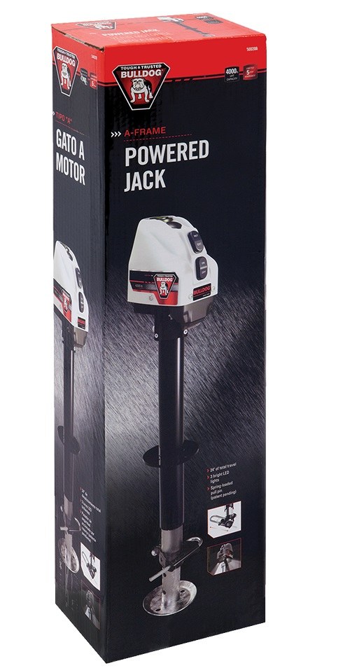 Bulldog/Fult Trailer Tongue Jack, A-Frame Powered Drive Jack, 4000 Pound Lift Capacity, 17 Inch Travel, 34-1/2 Extended Height – 500200