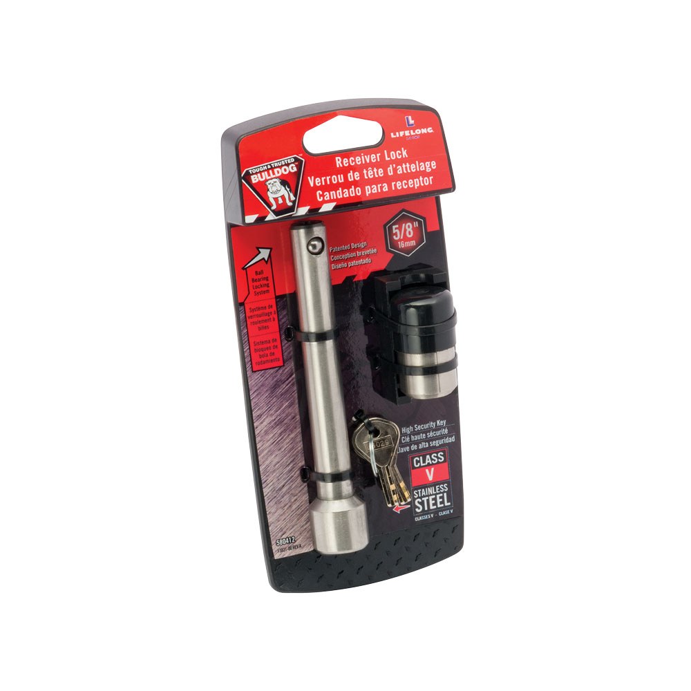 Bulldog/Fult Trailer Hitch Pin, Dogbone Style, 5/8 Inch Diameter, For Use with Class V Receivers, With Keyed Lock, With Keyed Dust Cover – 580412