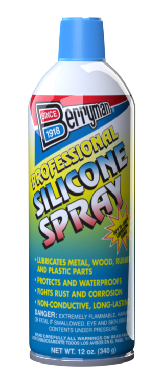 Berryman Che Silicone Spray, Professional, Use to Lubricate Wood/ Metal/ Plastic/ Rubber Surfaces, 12 Ounce Aerosol Can, Single – 1716