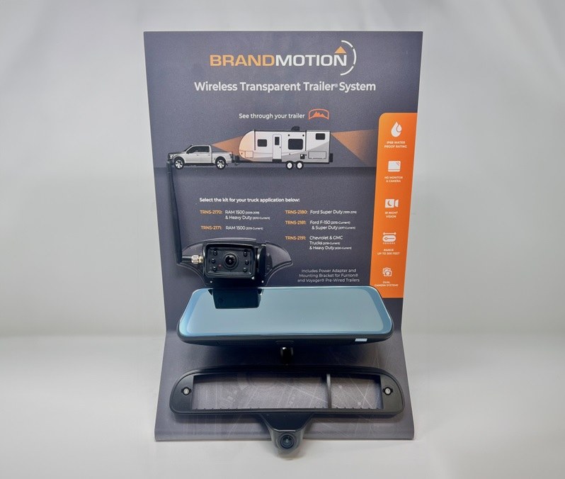 Brand Motion Point of Purchase Display, Wireless Transparent Trailer Display Kit/ Fully Functioning Transparent Trailer Mirror and Cameras – DISP-TRNS