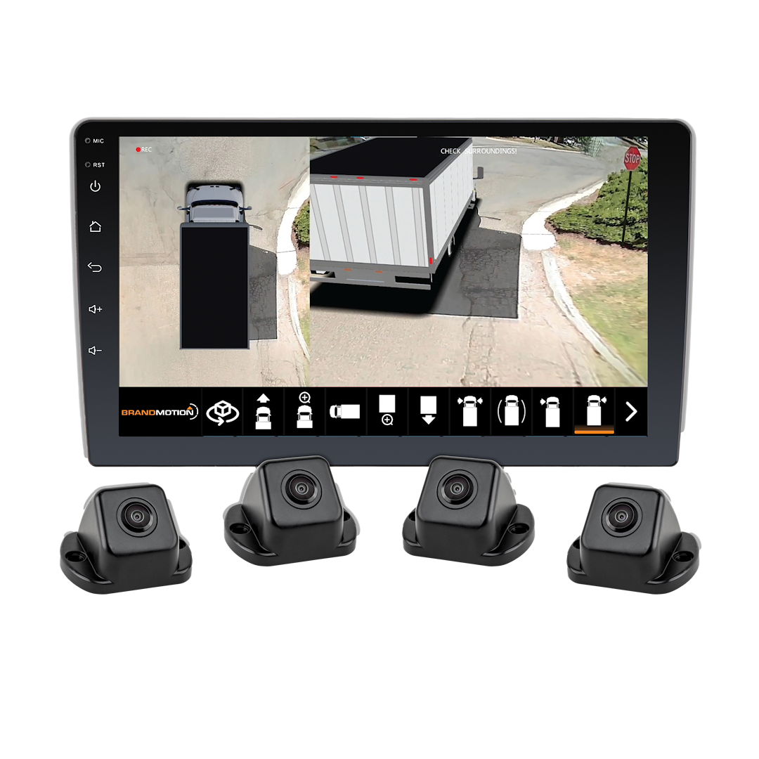 Brand Motion Backup Camera, Surroundvue™, Camera Mount Left and Right Side Mirror/ Rear and Front of Vehicle, 9.1 Inch Ahd Monitor – FLTW-3601