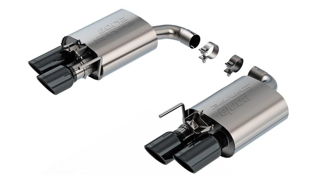 Borla Exhaust System Kit, S-Type Axle Back System, T-304 Stainless Steel, With Mufflers, 2-1/2 Inch Into Muffler to 3 Inch Pipe Diameter – 11985BC
