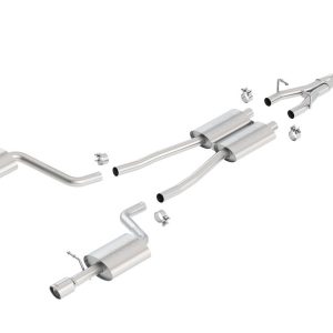 Borla Exhaust System Kit, Cat-Back System, T-304 Stainless Steel, With Mufflers, 2 Inch Pipe Diameter, Single Exhaust with Dual Exit – 140100