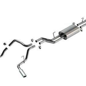 Borla Exhaust System Kit, Cat-Back System, T-304 Stainless Steel, With Muffler, 2-1/4 Inch Pipe Diameter, Single Exhaust with Dual Exit – 140332