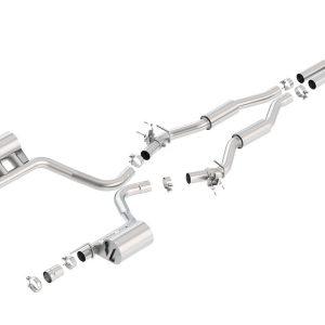 Borla Exhaust System Kit, S-Type Cat Back System, T-304 Stainless Steel, With Mufflers, 2-3/4 Inch Pipe Diameter, Dual Exhaust with Dual Exit – 140640