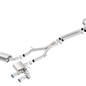 Borla Exhaust System Kit, S-Type Cat Back System, T-304 Stainless Steel, With Mufflers, 3 Inch Pipe Diameter, Dual Exhaust with Dual Exit – 140726