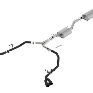 Borla Exhaust System Kit, Touring Cat Back System, T-304 Stainless Steel, With Mufflers, 2-3/4 Inch Pipe Dimater to 2 Inch Pipe Diameter – 140814CB