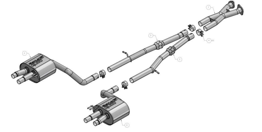 Borla Exhaust System Kit, S-Type Cat Back System, T-304 Stainless Steel, With Muffler, 2-1/4 Inch Pipe Diameter, Dual Exhaust with Quad Exit – 140936