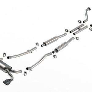 Borla Exhaust System Kit, S-Type II Cat Back System, T-304 Stainless Steel, With Mufflers, 2-1/4 Inch Pipe Diameter – 140958BC