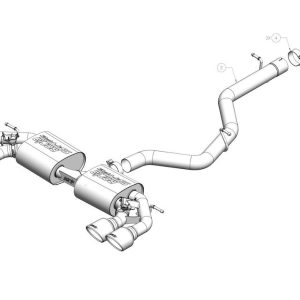 Borla Exhaust System Kit, S-Type Cat Back System, T-304 Stainless Steel, With Mufflers, 3 Inch Pipe Diameter, Single Exhaust with Quad Exit – 141029