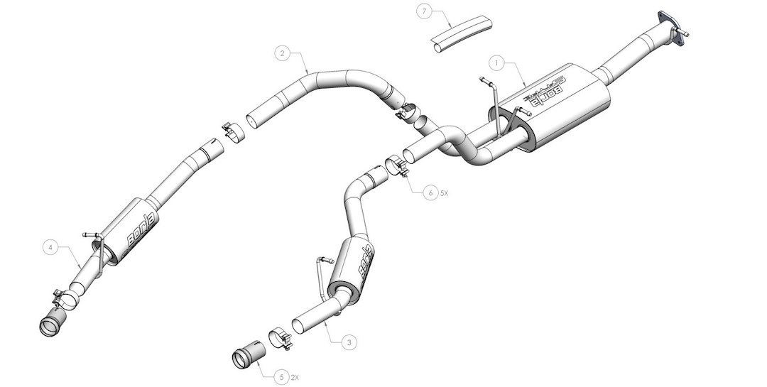 Borla Exhaust System Kit, S-Type Cat-Back System, T-304 Stainless Steel, With Mufflers, 3 Inch to 2-1/2 Inch Pipe Diameter – 141030