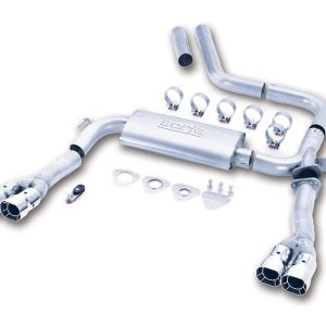 Borla Exhaust System Kit, Cat-Back System, T-304 Stainless Steel, With Muffler, 3 Inch Pipe Diameter, Single Exhaust with Quad Exit – 14780
