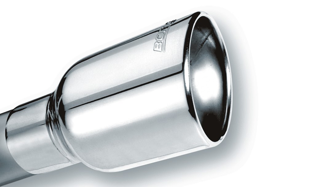 Borla Exhaust Tail Pipe Tip, T-304 Stainless Steel, 2-1/4 Inch Inlet, 3 Inch Outlet, Round, Angle Cut, Rolled Edge, 4-3/4 Inch Length – 20154
