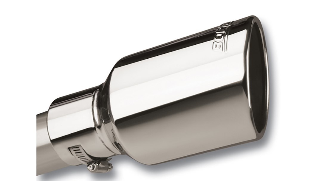 Borla Exhaust Tail Pipe Tip, T-304 Stainless Steel, 2-1/2 Inch Inlet, 4 Inch Outlet, Round, Angle Cut, Rolled Edge, 6-1/4 Inch Length – 20156