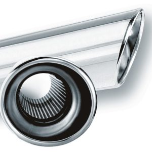 Borla Exhaust Tail Pipe Tip, T-304 Stainless Steel, 2-1/2 Inch Inlet, 4 Inch Outlet, Round, Angle Cut, Rolled Edge, 13 Inch Length – 20248