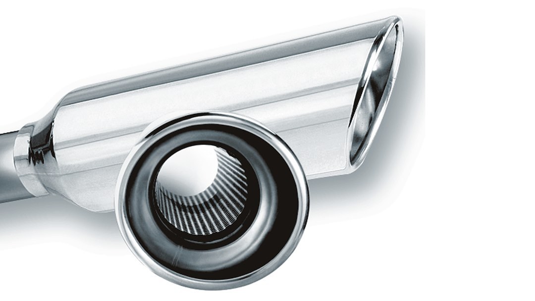 Borla Exhaust Tail Pipe Tip, T-304 Stainless Steel, 2-1/2 Inch Inlet, 4 Inch Outlet, Round, Angle Cut, Rolled Edge, 13 Inch Length – 20248