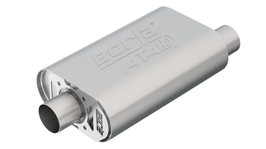 Borla Exhaust Muffler, Cratemuffler ™, T-304 Stainless Steel, Oval Case, 2-1/2 Inch Offset Inlet, 2-1/2 Inch Center Outlet – 400820