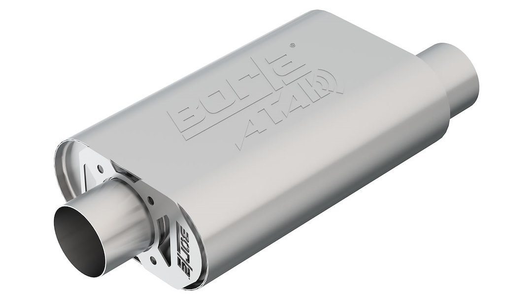 Borla Exhaust Muffler, Cratemuffler ™, T-304 Stainless Steel, Oval Case, 3 Inch Offset Inlet, 3 Inch Center Outlet – 400844