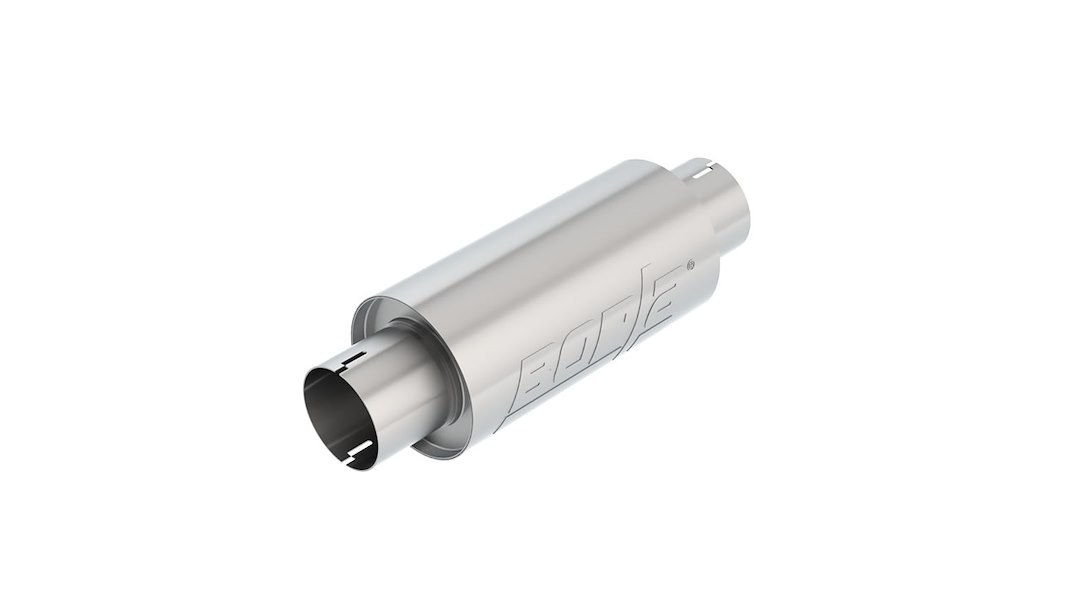 Borla Exhaust Resonator, T-304 Stainless Steel, Single 3 Inch Nothced Inlet, Single 3 Inch Nothced Outlet, 5 Inch Round X 10 Inch Length – 401343