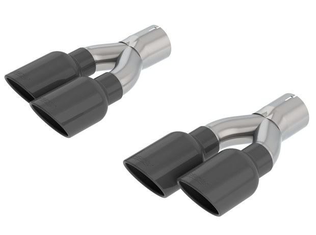 Borla Exhaust Tail Pipe Tip, T-304 Stainless Steel, 3 Inch Inlet, 4 Inch Outlet, Black Chrome on, Dual Round Rolled Angle-Cut – 60672BC