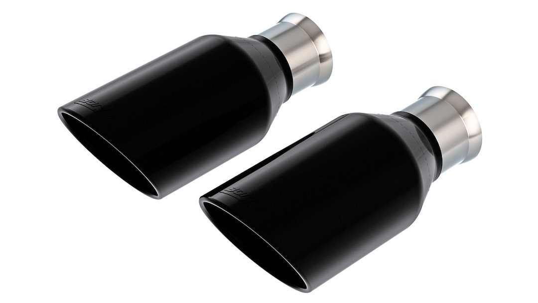 Borla Exhaust Tail Pipe Tip, 3 Inch Inlet Diameter, 5 Inch Outlet Diameter, T-304 Stainless Steel, Black Chrome, Round, Angle-Cut – 60718BC