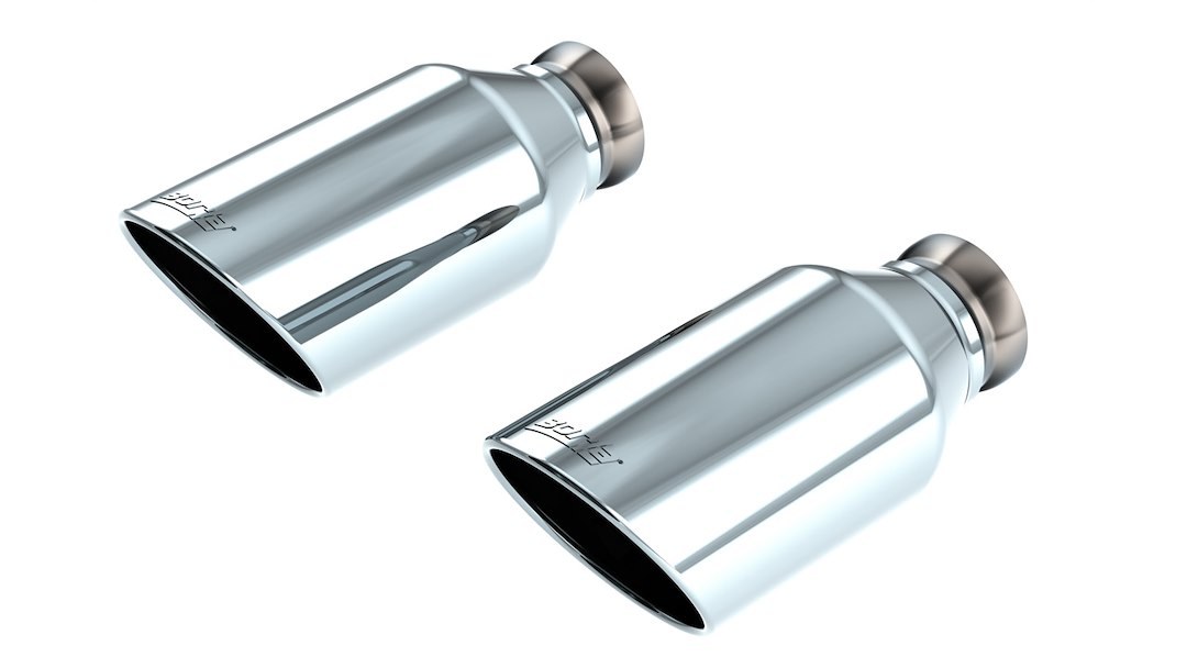 Borla Exhaust Tail Pipe Tip, 3 Inch Diameter, Stainless Steel, Round, Angled Cut, Straight Edge, 5 Inch, With Borla Logo, Set of 2 – 60754