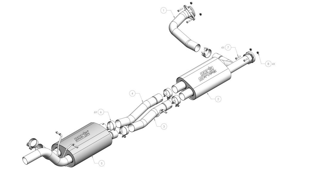 Borla Exhaust System Kit, S-Type Cat Back System, Mid-Section, T-304 Stainless Steel, With Mufflers, 3 Inch Pipe Diameter – 60755