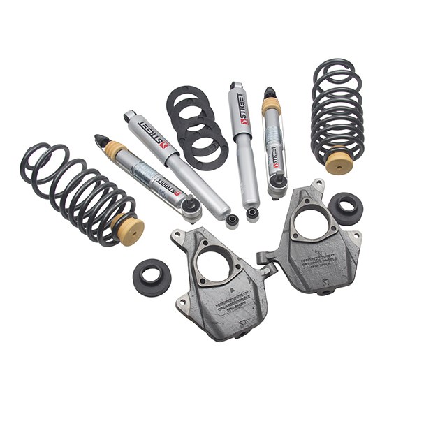 Belltech Lowering Kit, Street Performance, 2 or 4 Inch Front 3 or 4 Inch Rear Drop, Silver/ Black, With Street Performance Shock Absorbers – 1020SP