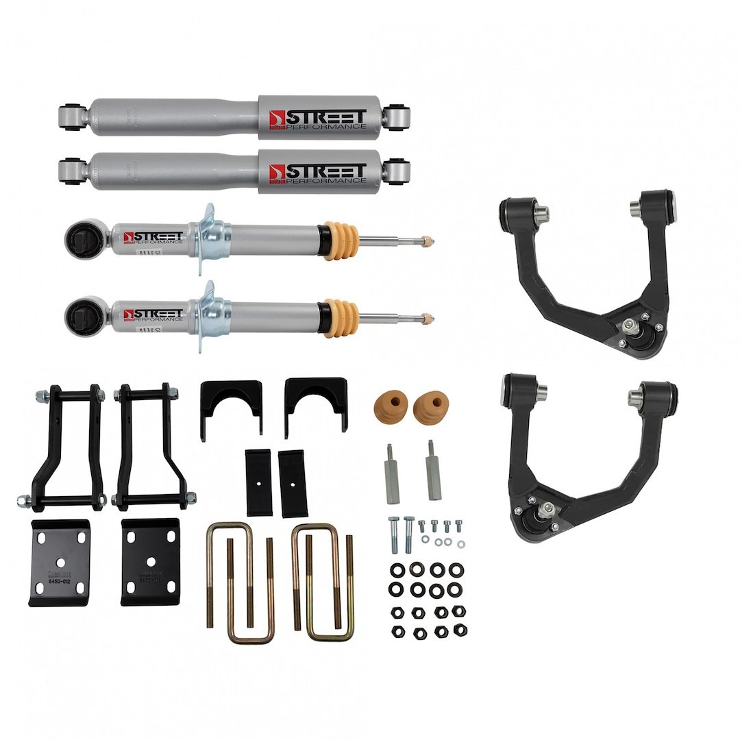 Belltech Lowering Kit, Street Performance, 3 Inch Front Drop/ 6 Inch Rear Drop, Silver/ Black – 1043SP