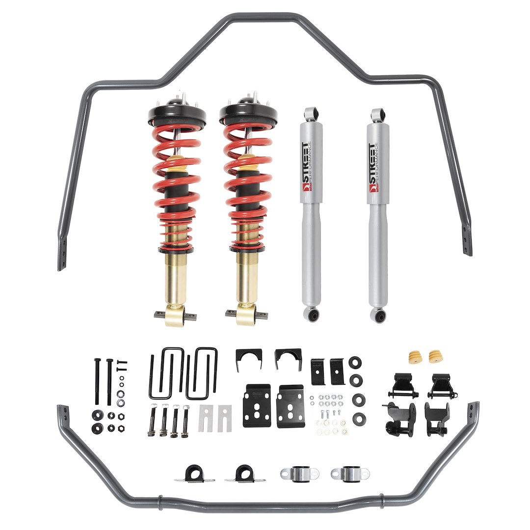 Belltech Lowering Kit, 1 to 3-1/2 Inch Front/ 4-1/2 Inch Rear Drop, Black/ Red/ Silver, With Street Performance Shock Absorbers – 1050HK