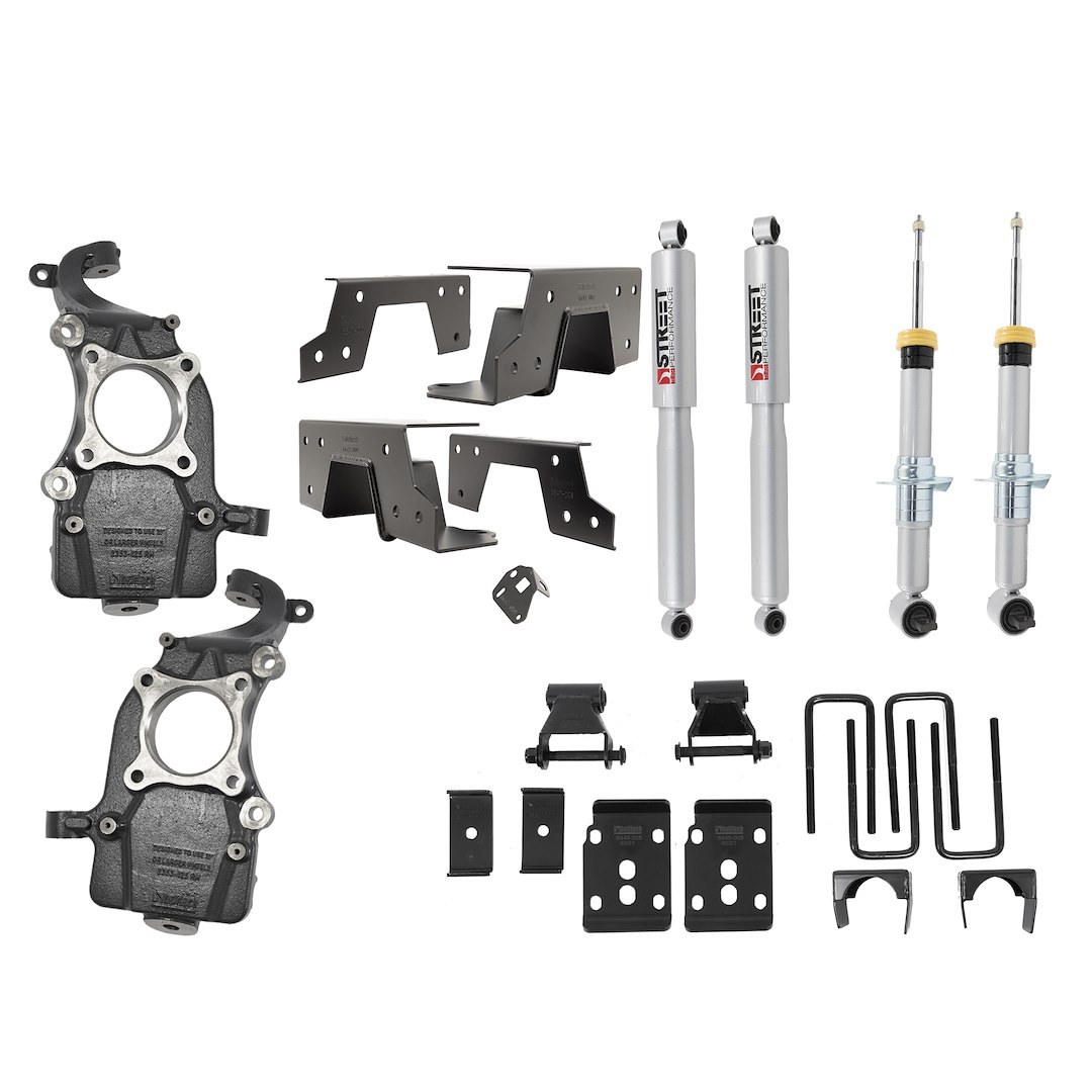 Belltech Lowering Kit, 2 to 5-1/2 Inch Front/ 6-1/2 Inch Rear Drop, Black/ Silver, With Street Performance Shock Absorbers – 1051SP