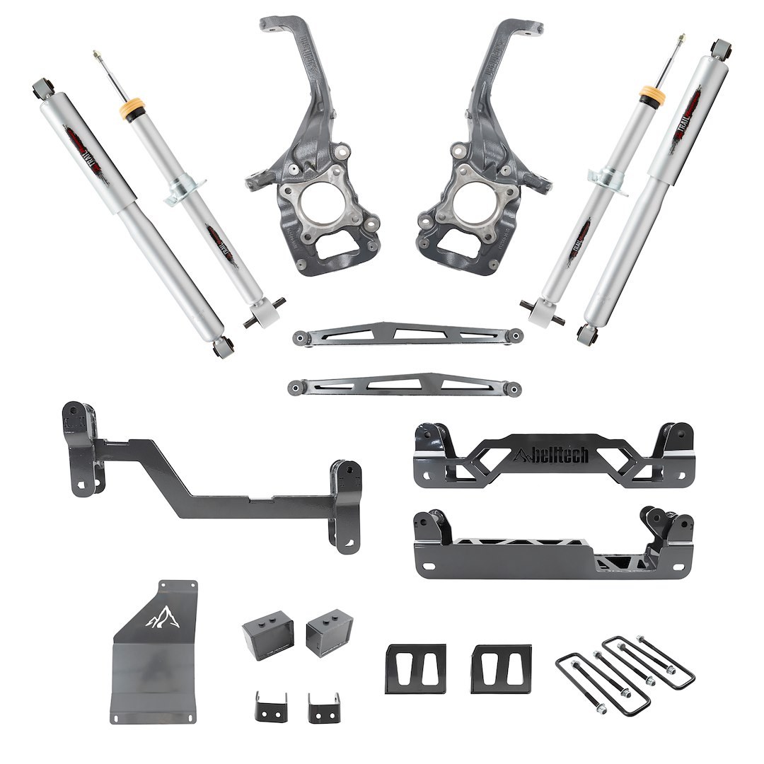 Belltech Lift Kit Suspension, 6 to 7 Inch Front Lift, 4 Inch Rear Lift, With Front and Rear Trail Performance Shock Absorbers IN Kit – 152501TP