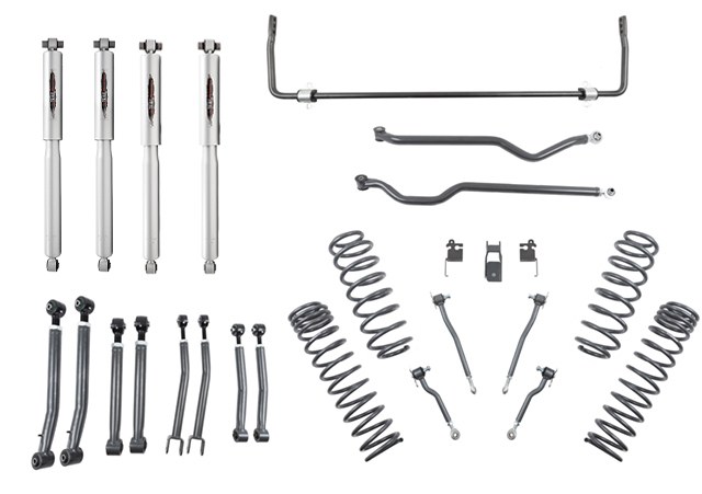 Belltech Lift Kit Suspension, 4 Inch Front/ Rear Lift, With Front and Rear Trail Performance Shock Absorbers, Black/ Silver Components – 153205TPS