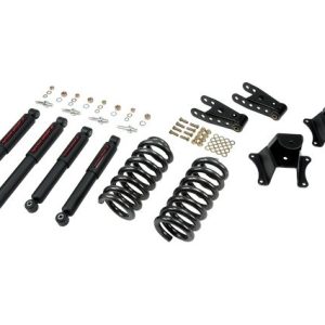 Belltech Lowering Kit, 2 Inch Front/ 4 Inch Rear Drop, Nitro Drop Shock Absorbers, With Coil Set/ Shackle Kit/ Leaf Spring Hangers – 703ND