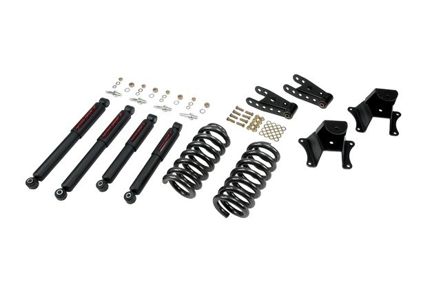 Belltech Lowering Kit, 2 Inch Front/ 4 Inch Rear Drop, Nitro Drop Shock Absorbers, With Coil Set/ Shackle Kit/ Leaf Spring Hangers – 703ND