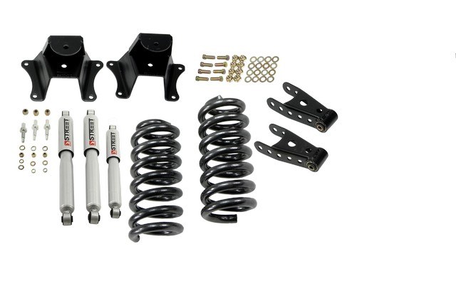 Belltech Lowering Kit, 2 Inch Front/ 4 Inch Rear Drop, Street Performance Shock Absorbers, With Coil Set/ Shackle Kit/ Leaf Spring Hangers – 703SP