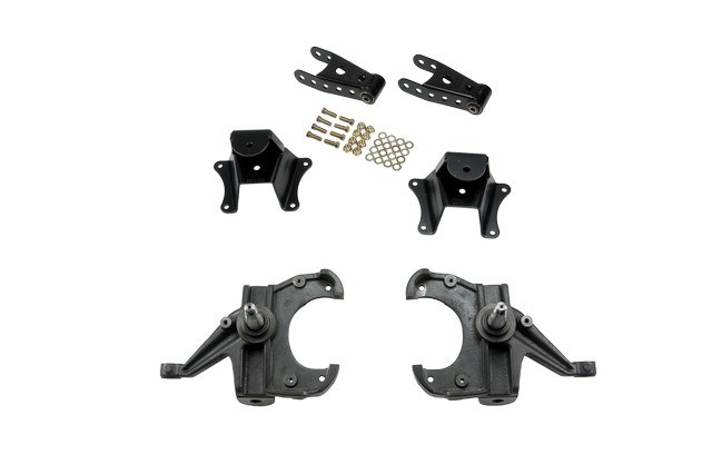 Belltech Lowering Kit, 3 Inch Front/ 4 Inch Rear Drop, Without Shock Absorbers, With Drop Spindle Set/ Shackle Kit/ Leaf Spring Hangers – 704