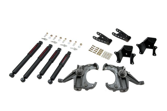 Belltech Lowering Kit, 3 Inch Front/ 4 Inch Rear Drop, Nitro Drop Shock Absorbers, With Drop Spindle Set/ Shackle Kit/ Leaf Spring Hangers – 704ND