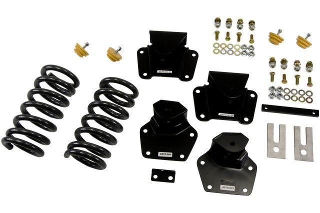 Belltech Lowering Kit, 2 Inch Front/ 4 Inch Rear Drop, Silver/ Black, Without Shock Absorbers – 802