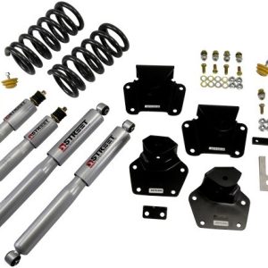 Belltech Lowering Kit, Street Performance, 2 Inch Front/ 4 Inch Rear Drop, Silver/ Black, With Street Performance Shock Absorbers – 802SP