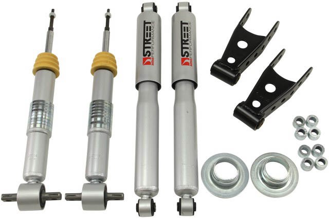 Belltech Lowering Kit, Street Performance, Adjustable 1 Inch Lift to 2 Inch Drop Front/ 2 to 3 Inch Rear Drop, Silver/ Black – 990SP