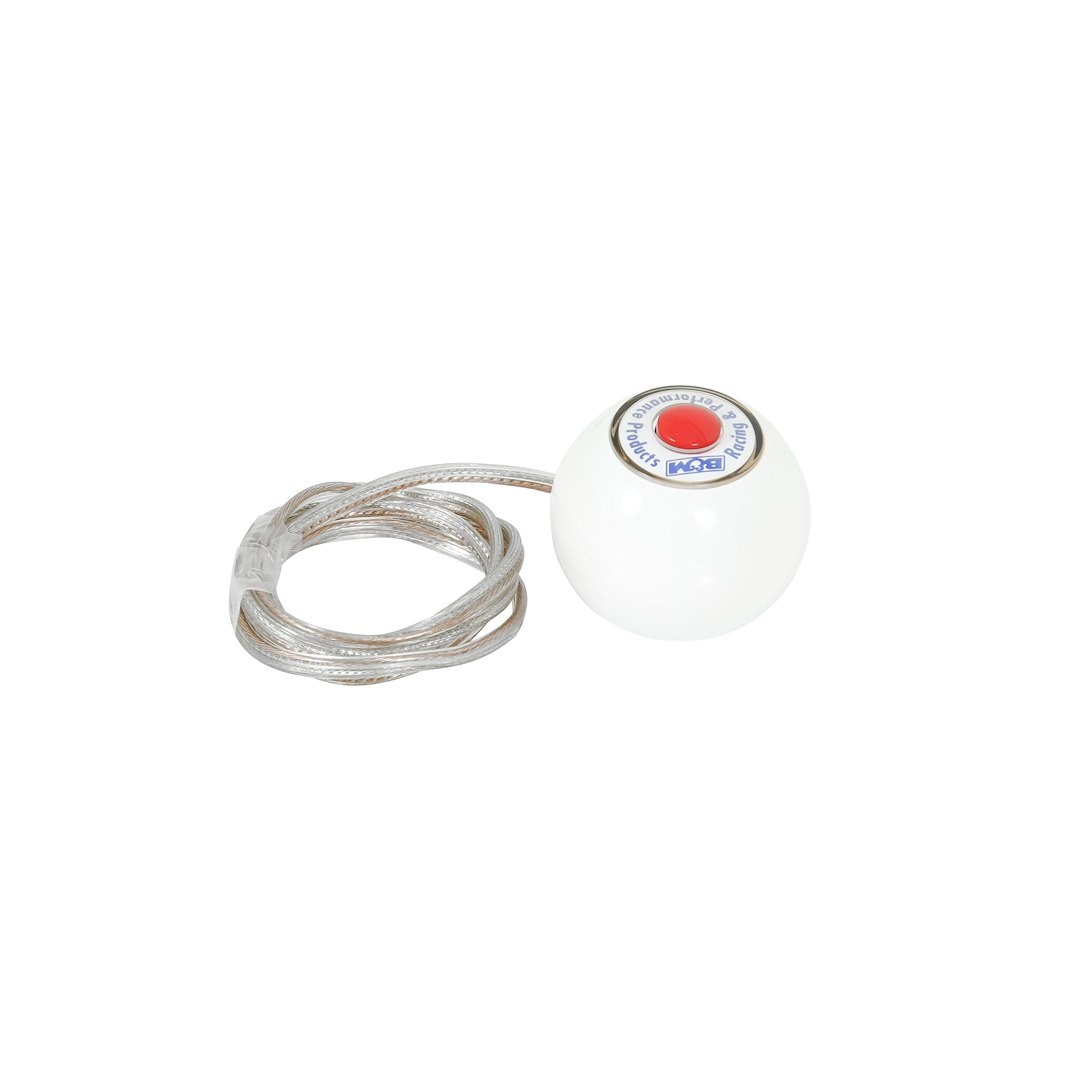 B&m Co Shifter Knob, Threaded, 1/2-20 Thread Size, Round with Clear Lens and B&m Logo Insert, White, Plastic, With Button – 46112