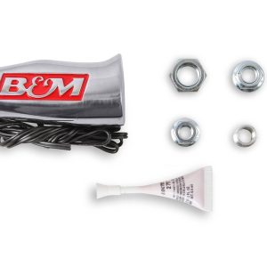 B&m Co Shifter Knob, Threaded, 1/2-20 Thread Size, T Handle with Red B&m Logo, Silver, Brushed Aluminum, With Button – 80658