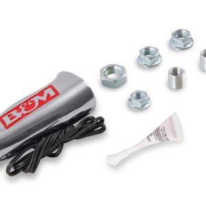 B&m Co Shifter Knob, Threaded, 1/2-20 Thread Size, T Handle with Red B&m Logo, Silver, Brushed Aluminum, With Button – 80658