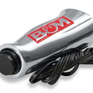 B&m Co Shifter Knob, Threaded, 1/2-20 Thread Size, T Handle with Red B&m Logo, Silver, Brushed Aluminum, With Button – 80658